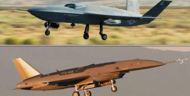 Desain drone loyal wingman taktis Collaborative Combat Aircraft di landasan pacu militer Amerika Serikat.
